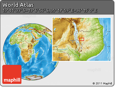 Physical Location Map of the Area around 13° 24' 15" S, 35° 46' 29" E