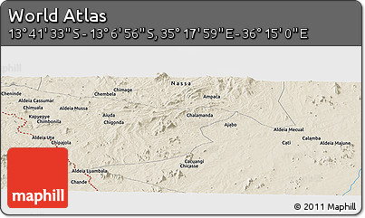 Shaded Relief Panoramic Map of the Area around 13° 24' 15" S, 35° 46' 29" E