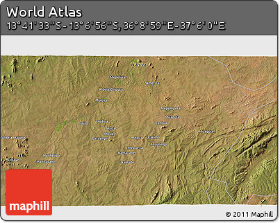Satellite 3D Map of the Area around 13° 24' 15" S, 36° 37' 30" E