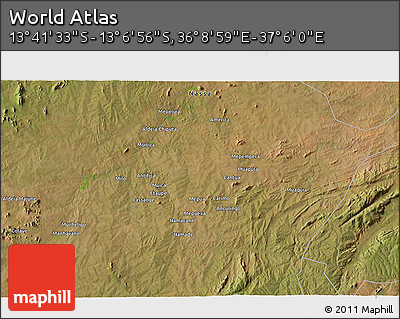 Satellite 3D Map of the Area around 13° 24' 15" S, 36° 37' 30" E