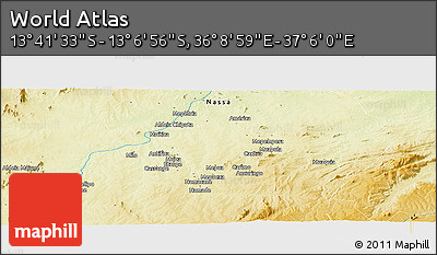 Physical Panoramic Map of the Area around 13° 24' 15" S, 36° 37' 30" E