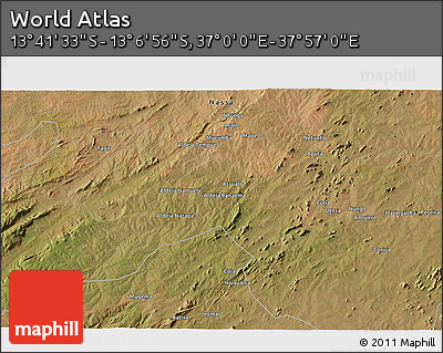 Satellite 3D Map of the Area around 13° 24' 15" S, 37° 28' 30" E
