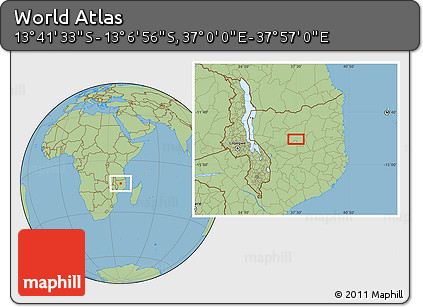 Savanna Style Location Map of the Area around 13° 24' 15" S, 37° 28' 30" E