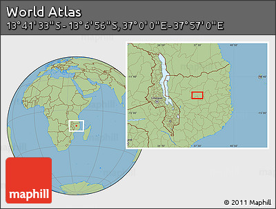 Savanna Style Location Map of the Area around 13° 24' 15" S, 37° 28' 30" E