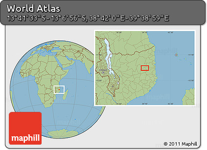 Savanna Style Location Map of the Area around 13° 24' 15" S, 39° 10' 29" E
