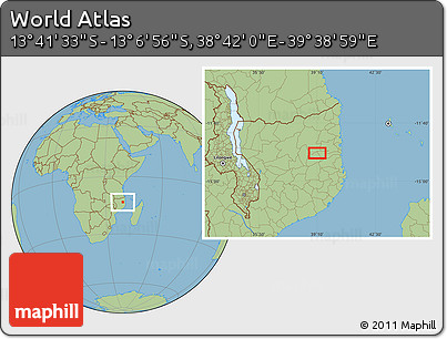 Savanna Style Location Map of the Area around 13° 24' 15" S, 39° 10' 29" E