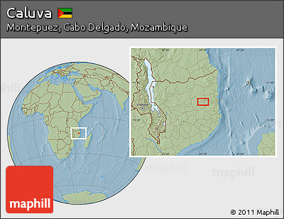 Savanna Style Location Map of Caluva, hill shading