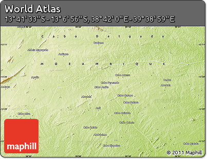 Physical Map of the Area around 13° 24' 15" S, 39° 10' 29" E