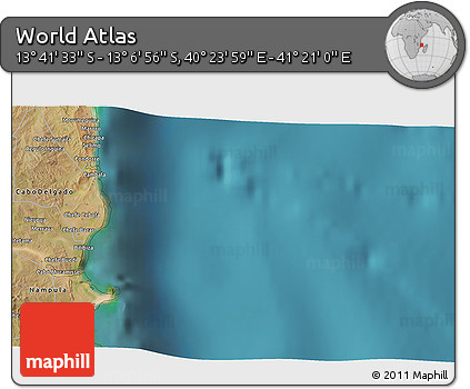 Satellite 3D Map of the Area around 13° 24' 15" S, 40° 52' 30" E