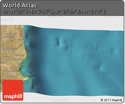 Satellite 3D Map of the Area around 13° 24' 15" S, 40° 52' 30" E