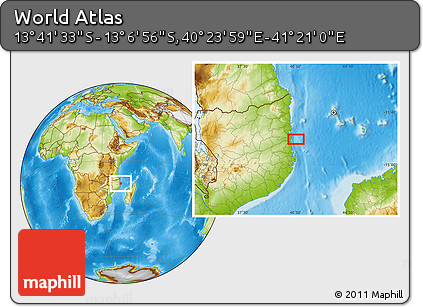 Physical Location Map of the Area around 13° 24' 15" S, 40° 52' 30" E