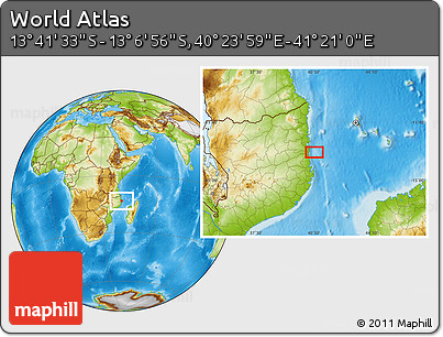 Physical Location Map of the Area around 13° 24' 15" S, 40° 52' 30" E