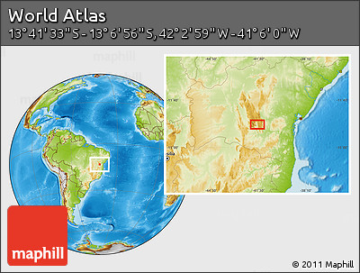 Physical Location Map of the Area around 13° 24' 15" S, 41° 34' 30" W
