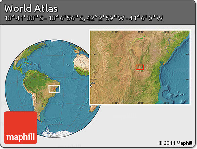 Satellite Location Map of the Area around 13° 24' 15" S, 41° 34' 30" W