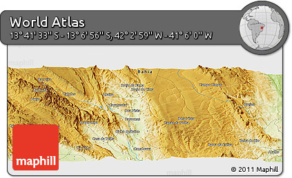 Physical Panoramic Map of the Area around 13° 24' 15" S, 41° 34' 30" W