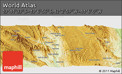 Physical Panoramic Map of the Area around 13° 24' 15" S, 41° 34' 30" W