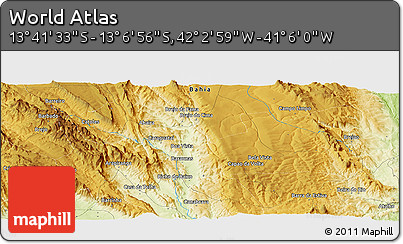 Physical Panoramic Map of the Area around 13° 24' 15" S, 41° 34' 30" W