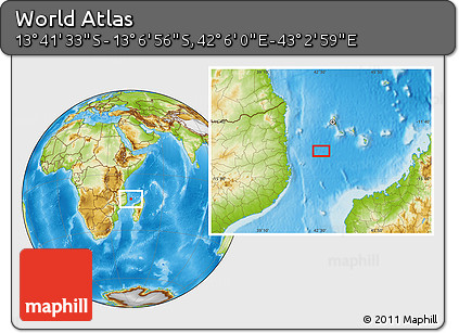 Physical Location Map of the Area around 13° 24' 15" S, 42° 34' 30" E