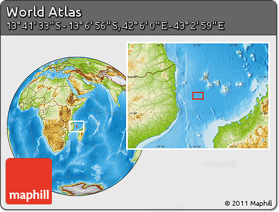 Physical Location Map of the Area around 13° 24' 15" S, 42° 34' 30" E