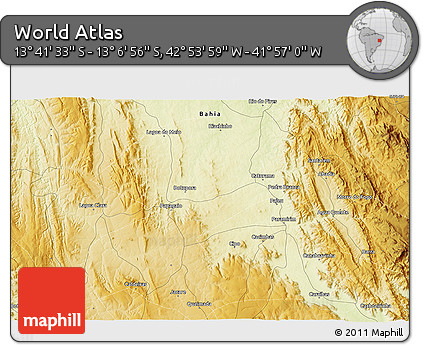 Physical 3D Map of the Area around 13° 24' 15" S, 42° 25' 29" W
