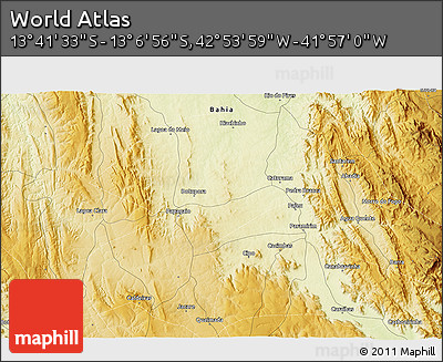 Physical 3D Map of the Area around 13° 24' 15" S, 42° 25' 29" W