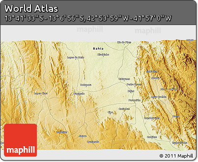 Physical 3D Map of the Area around 13° 24' 15" S, 42° 25' 29" W