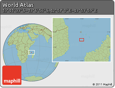 Savanna Style Location Map of the Area around 13° 24' 15" S, 43° 25' 29" E