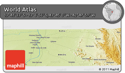 Physical Panoramic Map of the Area around 13° 24' 15" S, 43° 16' 29" W
