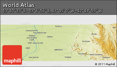 Physical Panoramic Map of the Area around 13° 24' 15" S, 43° 16' 29" W