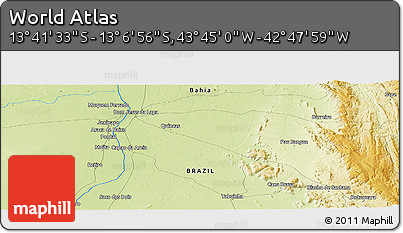 Physical Panoramic Map of the Area around 13° 24' 15" S, 43° 16' 29" W