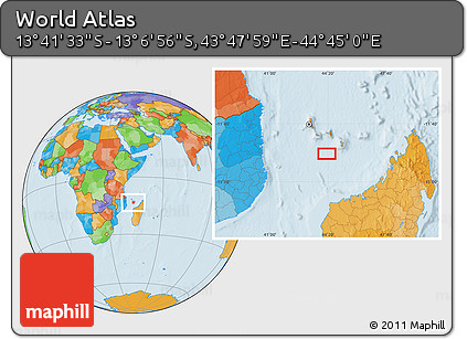 Political Location Map of the Area around 13° 24' 15" S, 44° 16' 29" E