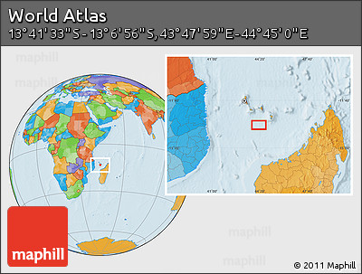 Political Location Map of the Area around 13° 24' 15" S, 44° 16' 29" E