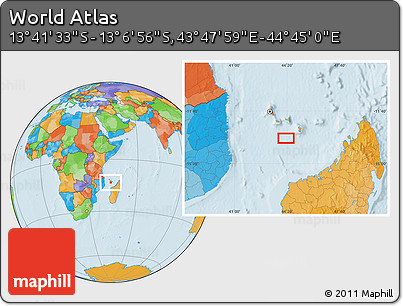 Political Location Map of the Area around 13° 24' 15" S, 44° 16' 29" E