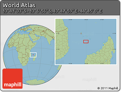 Savanna Style Location Map of the Area around 13° 24' 15" S, 44° 16' 29" E