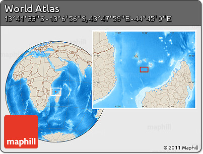 Shaded Relief Location Map of the Area around 13° 24' 15" S, 44° 16' 29" E