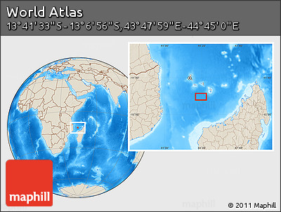 Shaded Relief Location Map of the Area around 13° 24' 15" S, 44° 16' 29" E
