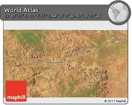 Satellite 3D Map of the Area around 13° 24' 15" S, 44° 7' 30" W