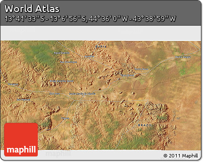 Satellite 3D Map of the Area around 13° 24' 15" S, 44° 7' 30" W