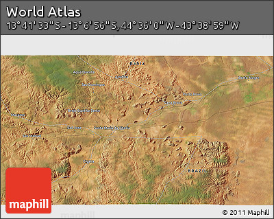 Satellite 3D Map of the Area around 13° 24' 15" S, 44° 7' 30" W