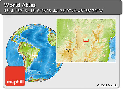 Physical Location Map of the Area around 13° 24' 15" S, 44° 7' 30" W