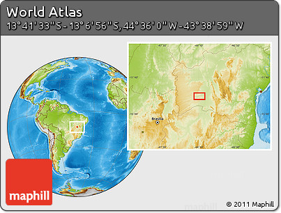 Physical Location Map of the Area around 13° 24' 15" S, 44° 7' 30" W
