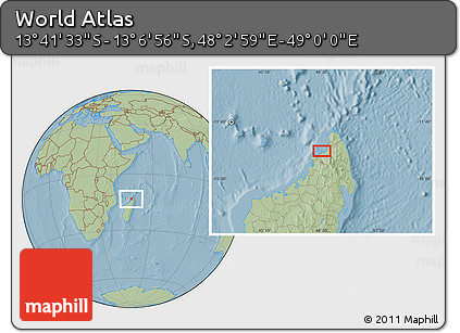 Savanna Style Location Map of the Area around 13° 24' 15" S, 48° 31' 29" E, hill shading