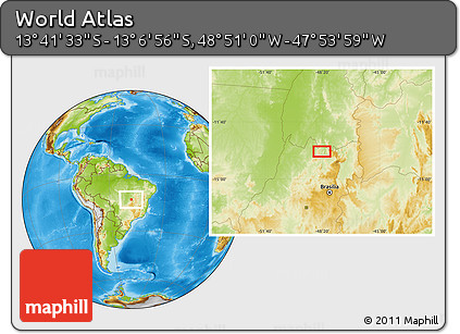 Physical Location Map of the Area around 13° 24' 15" S, 48° 22' 30" W