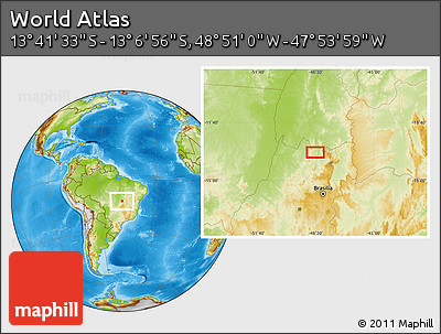 Physical Location Map of the Area around 13° 24' 15" S, 48° 22' 30" W