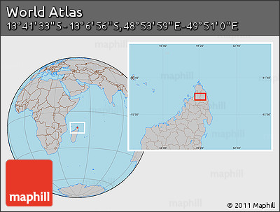 Gray Location Map of the Area around 13° 24' 15" S, 49° 22' 30" E