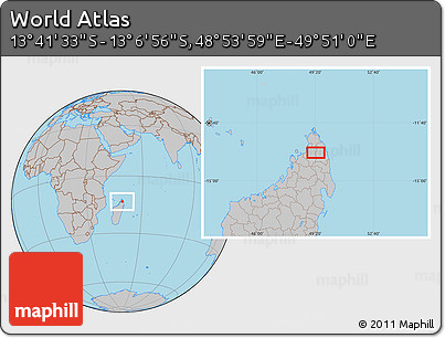 Gray Location Map of the Area around 13° 24' 15" S, 49° 22' 30" E