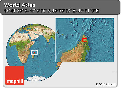 Satellite Location Map of the Area around 13° 24' 15" S, 49° 22' 30" E