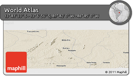Shaded Relief Panoramic Map of the Area around 13° 24' 15" S, 49° 13' 30" W