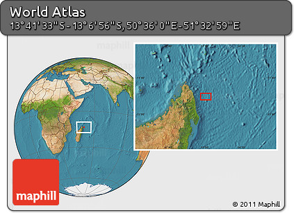 Satellite Location Map of the Area around 13° 24' 15" S, 51° 4' 30" E