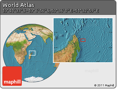 Satellite Location Map of the Area around 13° 24' 15" S, 51° 4' 30" E